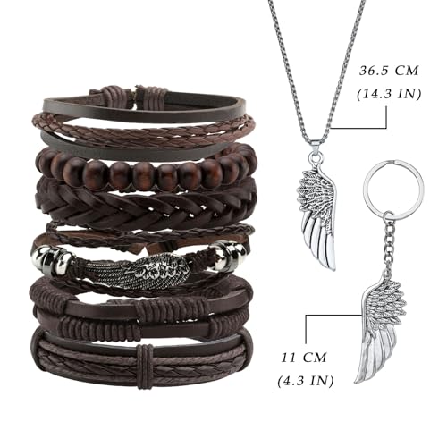6-12PCS Braided Faux Leather Bracelet Punk Cuff Wrap Bracelets for Men Women Adjustable - color: A4