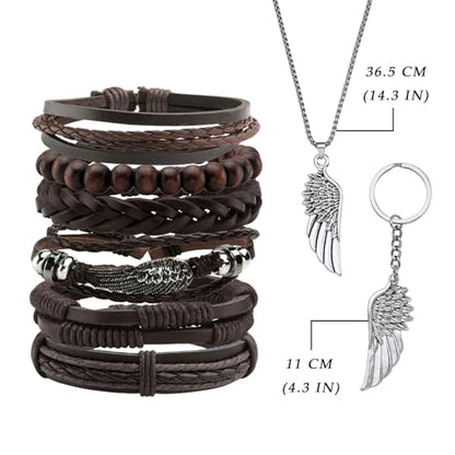 6-12PCS Braided Faux Leather Bracelet Punk Cuff Wrap Bracelets for Men Women Adjustable - color: A4