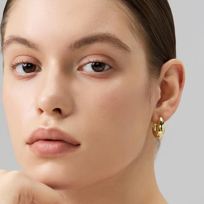 18K Gold Plated Huggie Hoop Earrings for Women, 925 Sterling Silver Post, Hypoallergenic Small Earrings - color: Dome Huggies