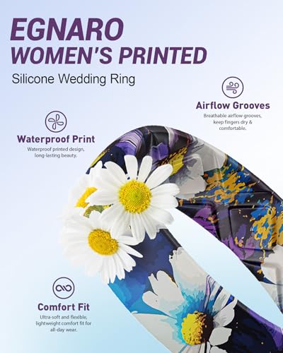 Egnaro Silicone Statement Ring Women, Floral Patterned Rubber Wedding Band