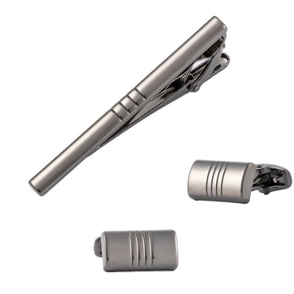 Black Striped Alloy Electroplated Gun Set French Business Cufflink Tie Clip