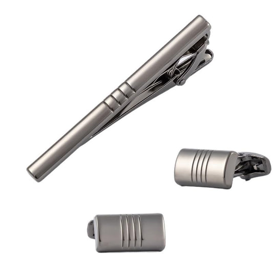 Black Striped Alloy Electroplated Gun Set French Business Cufflink Tie Clip