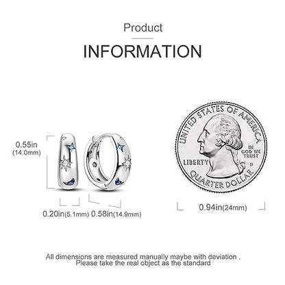 14k Gold Plated Star Moon Sun Huggies Hoops Earrings for Woman | 925 Sterling Silver Cubic Zirconia Twisted Cross Hoop Post Chunky Small Tiny cuff Earring Gift for Her - color: Star Earring