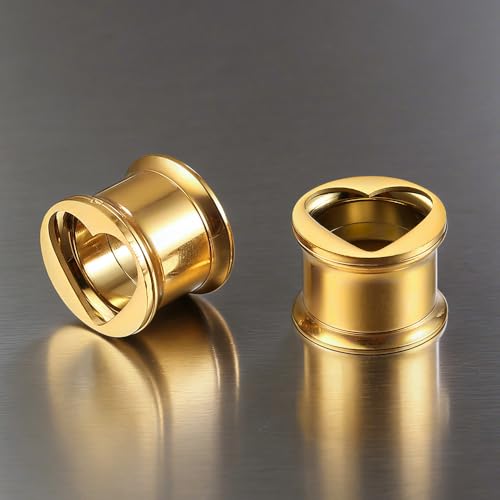 ARTFAN Ear Gauges Plugs - 2PCS Stainless Steel Tunnels for Stretched Ears, Cute Heart Ear Plugs Gauges for Women Men, Hypoallergenic Body Piercing Jewelry - size: 2g (6mm)