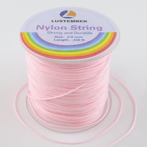 LUSTEMBER 0.8mm Nylon String, Strong Bracelet String, Durable Nylon Cord for Jewelry Making, Bracelets, Beading, Necklaces, Rattail Braiding, Kumihimo, Wind Chimes, Blinds and Handicrafts - size: Pink