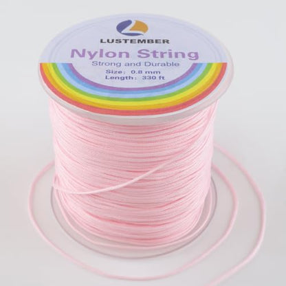 LUSTEMBER 0.8mm Nylon String, Strong Bracelet String, Durable Nylon Cord for Jewelry Making, Bracelets, Beading, Necklaces, Rattail Braiding, Kumihimo, Wind Chimes, Blinds and Handicrafts - size: Pink