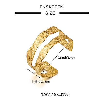 Gold Cuff Bracelet for Women Chunky Multi-layer Cross Wire Open Bracelet Hollow Wide Cuff Bracelets Adjustable Gold Open Cuff Bangle Bracelet - color: Gold Double-layer Bracelet