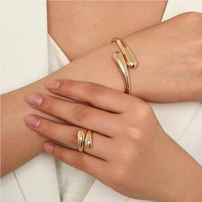 Gold Jewelry Sets for Women Bangle Ring Set Chunky Bangle Bracelet And Ring Statement Jewelry Set for Women - style: Gold-B