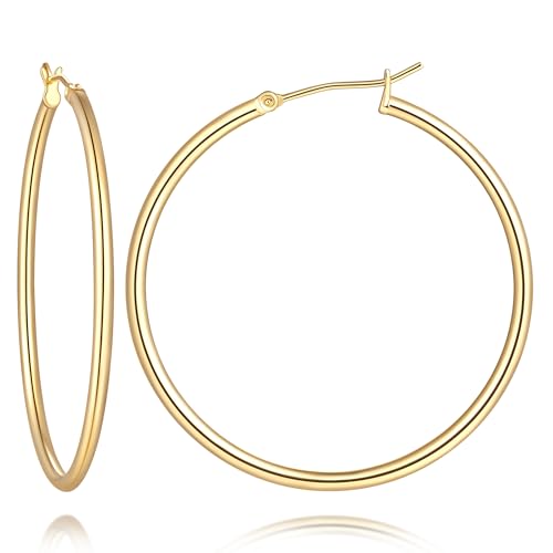 14K Gold Hoop Earrings for Women 14K Gold Earrings for Women | Gold Hoop Earrings for Women Classic Hypoallergenic Lightweight Hoop Earrings for Women 14/16/18/20/25/30/35/40/45/50/60/70mm - size: 40mm