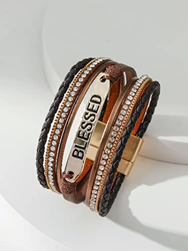 Long tiantian Boho Western Bracelets for Women Leather Wrap Bracelets Turquoise Bracelet Western Jewelry Country Concert Outfits - color: Leather Wrap Bracelets 1