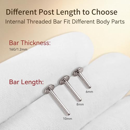limerencia 16G/18G Hypoallergenic Internal Threaded Titanium Bar Post Replacement,Flat Back Stud Earrings Post Medusa Helix Couch Labret Bar for Women Men Sensitive Ears(A Pair) - color: silver tone, size: 16G-6mm