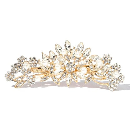 Hapibuy Crystal Rhinestone Pearl Hair Comb Gold Wedding Bridal Hair Pins Accessory - color: Gold-Hair Clip