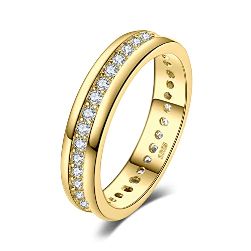 JewelryPalace Cubic Zirconia Eternity Wedding Bands For Women, 14K Yellow Rose Gold Plated 925 Sterling Silver Anniversary Promise Rings for Her, CZ Simulated Diamond Wedding Ring Jewelry Channel Set - color: 2-Yellow Gold Plated