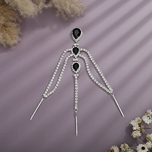 Bohemian Full Silver Rhinestone Chain Black Crystal Head Chain Clip Drop Pendant HeadPieces Forehead Headband Hair Accessories for Wedding Brides Party Prom Costume (Silver Black) - color: Silver Black
