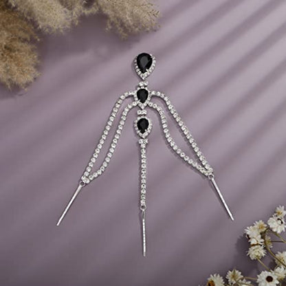 Bohemian Full Silver Rhinestone Chain Black Crystal Head Chain Clip Drop Pendant HeadPieces Forehead Headband Hair Accessories for Wedding Brides Party Prom Costume (Silver Black) - color: Silver Black