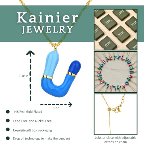 Kainier Bubble Letter Initial Necklace for Women, Colorful Balloon Alphabet Name Pendant Dainty Cute 14K Gold Plated Necklaces Jewelry Gifts… - color: Colourful, style: U