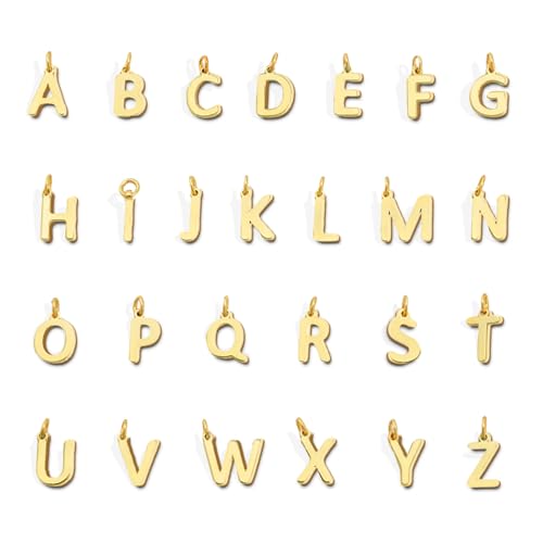26Pcs 18K Gold Filled A-Z Alphabet Letters Charms for Jewelry Making, Initial A-Z Alphabet Charm Pendant Beads, Slide Glitter Pendants for Women DIY Bracelet Necklace Earrings Choker Making - color: Style A