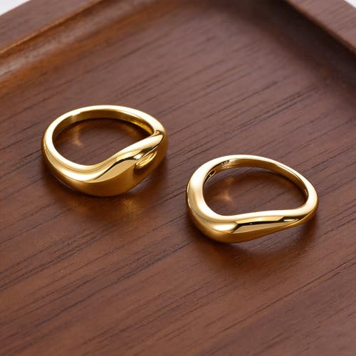 Stacking Rings for Women Gold Plated Wavy Pinky Thumb Ring Stack Size 4-9 - color: Gold1