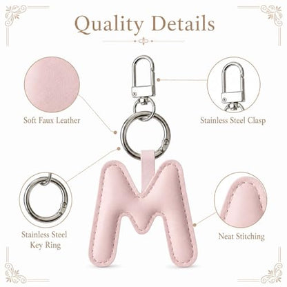 Initial Letter Keychain,Stainless Steel,Colorful Faux Leather Keyring for Backpack,Purse,Car Keys,Gift for Men Women - color: M