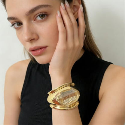Oval Open Cuff Bracelet for Women – Light Wide Statement Bangle for Office & Everyday Wear