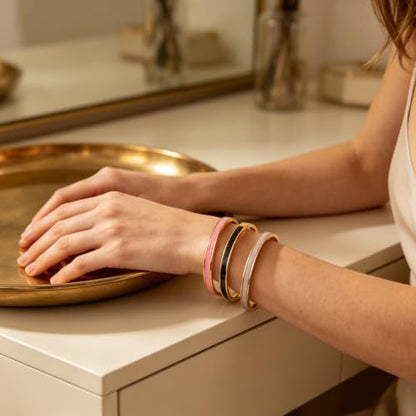Gold Bracelets for Women Stainless Steel Bangle Set Colorful Enamel Stackable Jewelry