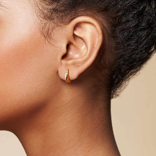 Gold Hoop Earrings for Women 14K Gold Earrings for Women | Lightweight Small Gold Hoop Earrings Thick Chunky Gold Huggie Hoop Earrings 14K Gold Hoop Earrings for Women 13/18/22mm - size: 13MM