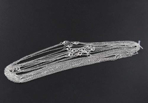 ALEXCRAFT Wholesale 12 PCS Silver Plated Solid Brass Flat Cable Chains | Bulk for Jewelry Making (18 Inch(1.5MM)) - color: Silver, size: 18 inch-0.059 inch