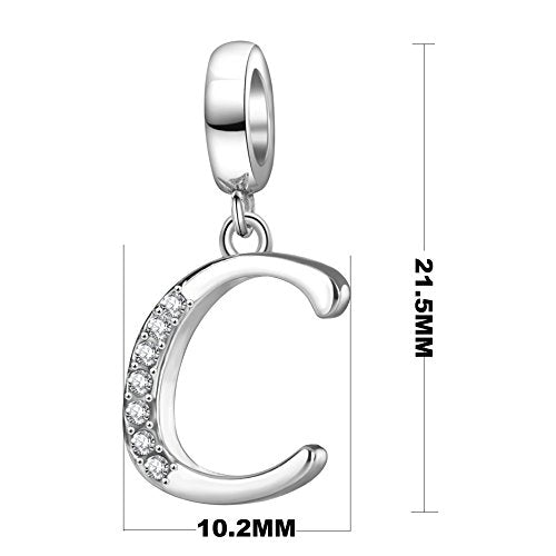 925 Sterling Silver Initial Charm fits Pandora, Gift for Mom Wife | Christmas,Birthday,Mother's Day, Anniversary, Valentine's Day - color: Letter C