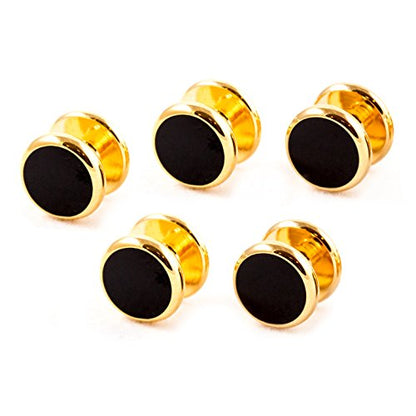 Cuff-Daddy 5 Gold Black Shirt Studs in Travel Velour Pouch for Men and Wedding Groomsmen