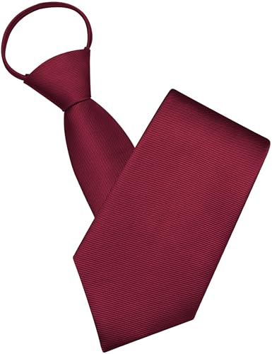 GUSLESON 3.15"（8cm） Mens Pre-tied Adjustable Zipper Tie Solid Necktie for Business and Wedding - color: Burgundy