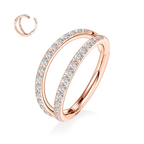GAGABODY Conch Piercing Double Open Stack with CZ 16 Gauge Hoop Earrings 18g Septum Jewelry 20g Septum Ring Daith Earrings 316L Surgical Steel Lip Rings Helix Rook Cartilage Earrings Hoop - color: Style9:Rose Gold+Double Hoop CZ