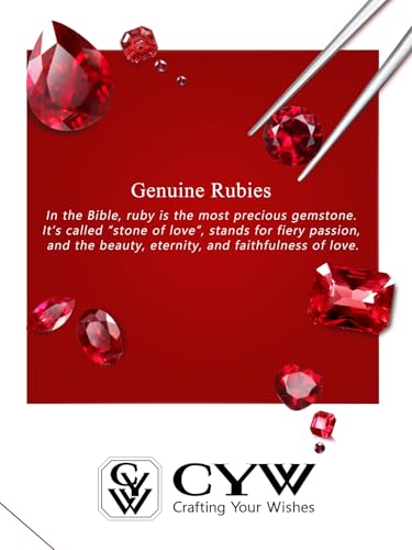 CYW Genuine Sapphire/Emerald/Ruby/Moissanite Necklace for Women, Really Authentic Solid 925 Sterling Silver, 16"/18"/20" Adjustable Chain, Anniversary Mother's Day Valentines Gift - color: Ruby - Heart - Yellow Gold, size: 6.5mm