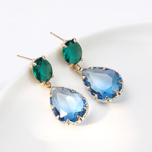 Crystal Earrings CXUEMH Teardrop Earrings for Women Blue and Green Dangle Earrings Elegant Earrings for Prom Emerald Green Earrings Formal Jewelry Crystal Drop Earrings - color: green and blue