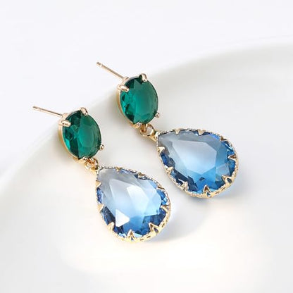 Crystal Earrings CXUEMH Teardrop Earrings for Women Blue and Green Dangle Earrings Elegant Earrings for Prom Emerald Green Earrings Formal Jewelry Crystal Drop Earrings - color: green and blue