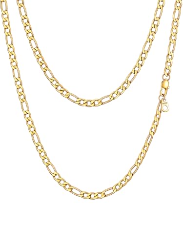 PROSTEEL Stainless Steel Figaro Link Chain Necklace for Men Women | 18K Gold Plated/Black/Silver,4/6/9/13mm Width,Sweat-proof and Fade-resistant Diamond Cut Chain with Sturdy Clasp,18"-30" - color: Gold, size: 14 inch(choker), style: 4mm Width