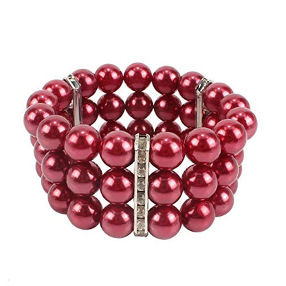 KOSMOS-LI Large Multi Layer Faux Pearl Strand Costume Jewelry Sets For Women Stocking Stuffers - color: Burgundy