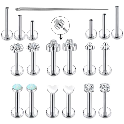 16G Monroe Lip Piercing Jewelry Labret Studs Tragus Hoop Earrings Nose Piercing Flat Back Helix Earring - color: silver, size: 16G*8mm