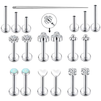 16G Monroe Lip Piercing Jewelry Labret Studs Tragus Hoop Earrings Nose Piercing Flat Back Helix Earring - color: silver, size: 16G*8mm