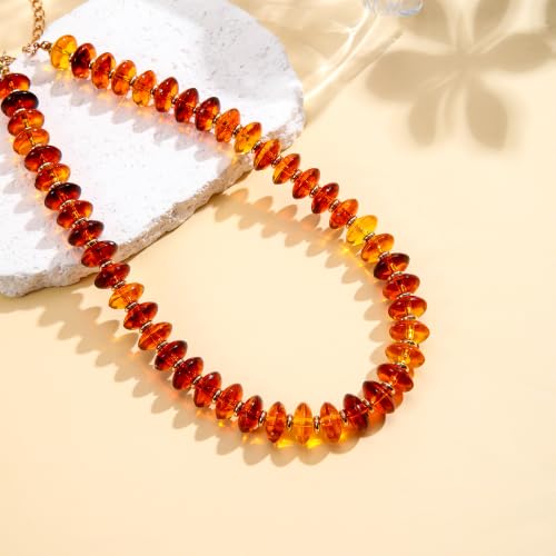 Acrylic Beaded Necklace for Women,Beach Strand Jewelry Gifts | Statement Necklace,Cute Trendy Handmade Jewelry for Women,Chunky Beaded Necklace,Resin Beads Choker - color: Amber Red