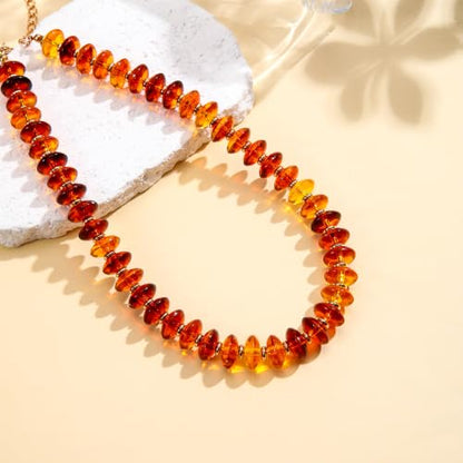 Acrylic Beaded Necklace for Women,Beach Strand Jewelry Gifts | Statement Necklace,Cute Trendy Handmade Jewelry for Women,Chunky Beaded Necklace,Resin Beads Choker - color: Amber Red