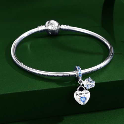 925 Sterling Silver Birthstone Charms Fit for Bracelet and Necklace Happy Birthday Charm Mother's Day Jewelry Gift for Women - color: 9-September