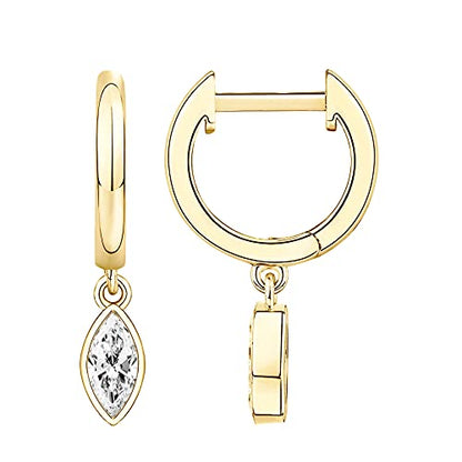PAVOI 14K Gold Plated Huggie Hoop Earrings with Charms for Women - 925 Sterling Silver Posts Dainty Motif Huggie Hoop Dangle Earrings - Lightweight Dangle Drop Jewelry with Cubic Zirconia - style: Marquise