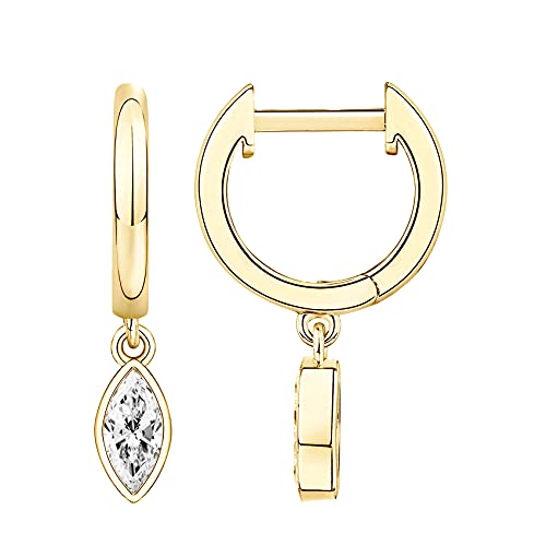 PAVOI 14K Gold Plated Huggie Hoop Earrings with Charms for Women - 925 Sterling Silver Posts Dainty Motif Huggie Hoop Dangle Earrings - Lightweight Dangle Drop Jewelry with Cubic Zirconia - style: Marquise