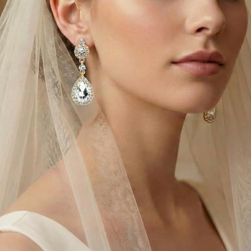 Mariell Black Crystal Teardrop Dangle Earrings, Jewlery for Brides, Bridesmaids, Prom and Wedding Parties - color: Gold