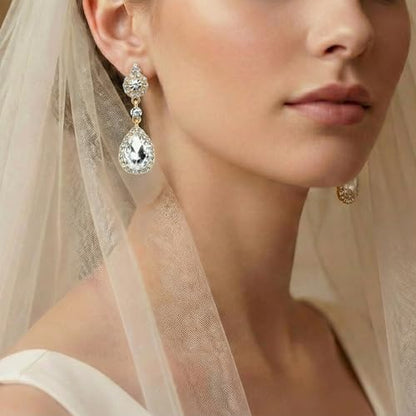Mariell Black Crystal Teardrop Dangle Earrings, Jewlery for Brides, Bridesmaids, Prom and Wedding Parties - color: Gold