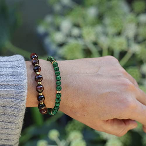 POTESSA Healing Stone Beaded Bracelets for Women Semi-Precious Gemstones Bracelets Pearl Beaded Bracelet Adjustable Strand Bracelets 6MM - color: Malachite