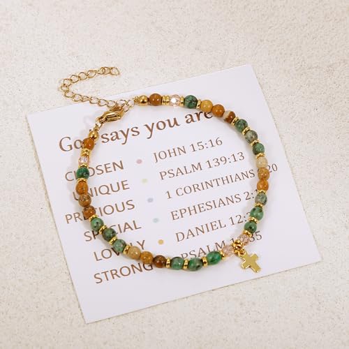 BROCC 9PCS Cross Christian Bracelets for Women | Christian Inspirational,Adjustable 4MM Beaded,Healing Natural Stone,Confirmation Baptism Easter Gifts - color: A