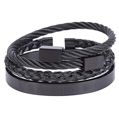 Mens Bracelet Beaded Bracelets Micro Pave Zircon Bracelets for Men Women Bracelets for Men Stainless Steel Cuff Bangle - color: D-black
