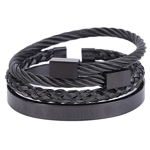 Mens Bracelet Beaded Bracelets Micro Pave Zircon Bracelets for Men Women Bracelets for Men Stainless Steel Cuff Bangle - color: D-black