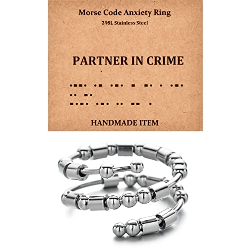 Morse Code Rings for Women, Stainless Steel Spinner Ring Fidget Rings for Anxiety Ring Morse Code Rings Inspirational Gifts Jewelry Women Birthday Graduation Gifts for Best Friends - style: 22 PARTNER IN CRIME